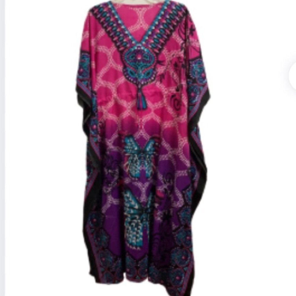 EUC 🦋 Butterfly Kaftan Multicolor with Drawstring Waist One Size